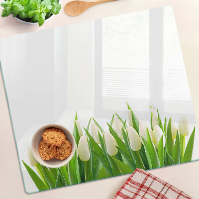 Glass chopping board Tulips in the green grass