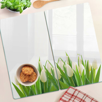 Glass chopping board Tulips in the green grass