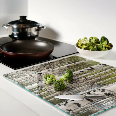 Glass kitchen board White birches in the forest