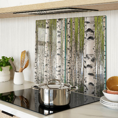 Glass kitchen board White birches in the forest