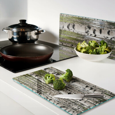 Glass kitchen board White birches in the forest