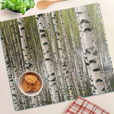 Glass kitchen board White birches in the forest