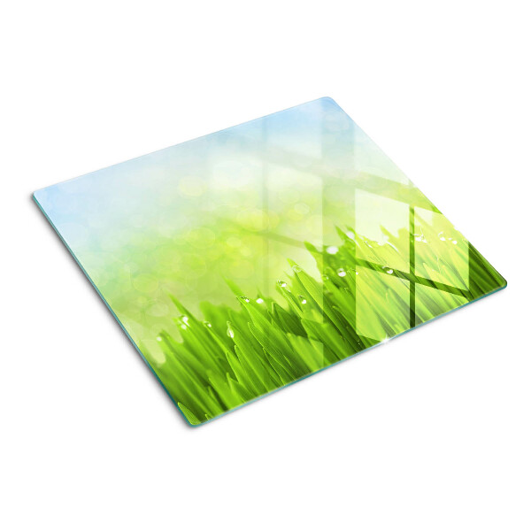 Glass chopping board Green grass with water drops