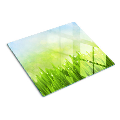Glass chopping board Green grass with water drops