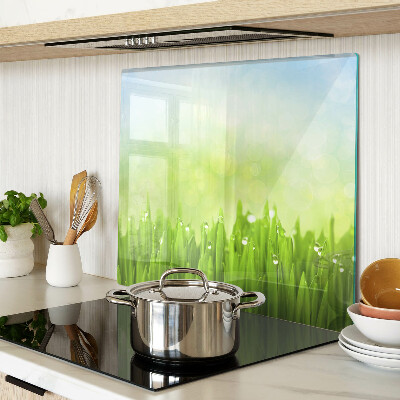 Glass chopping board Green grass with water drops