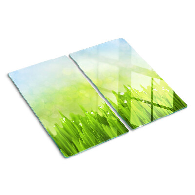 Glass chopping board Green grass with water drops