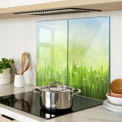 Glass chopping board Green grass with water drops