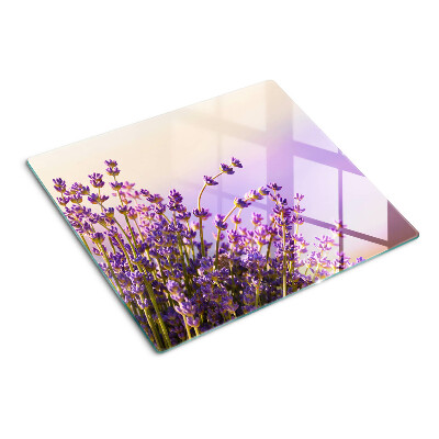 Glass kitchen board Lavender flowers in the window