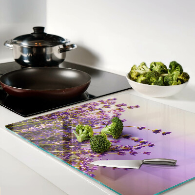 Glass kitchen board Lavender flowers in the window