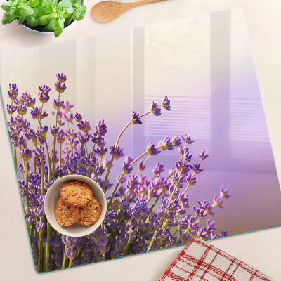 Glass kitchen board Lavender flowers in the window