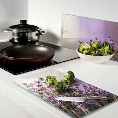 Glass kitchen board Lavender flowers in the window