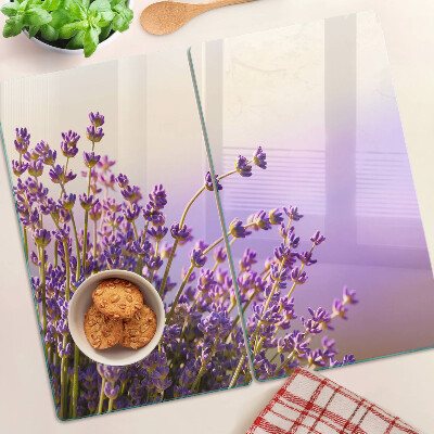 Glass kitchen board Lavender flowers in the window