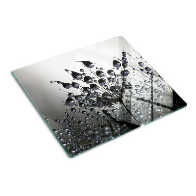Glass chopping board Water drops on plants