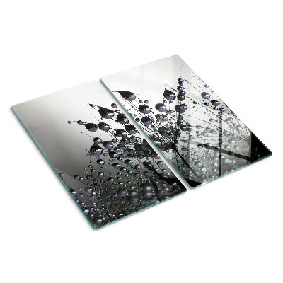 Glass chopping board Water drops on plants