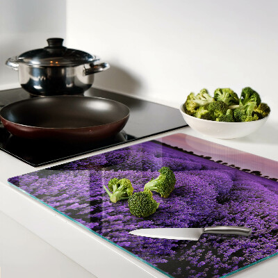 Glass chopping board A field of lavender in full bloom