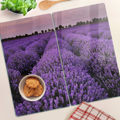 Glass chopping board A field of lavender in full bloom