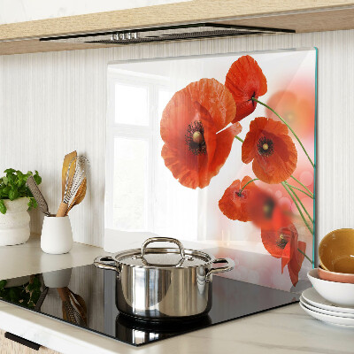 Glass kitchen board Poppy flowers in red color