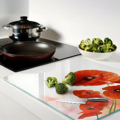 Glass kitchen board Poppy flowers in red color