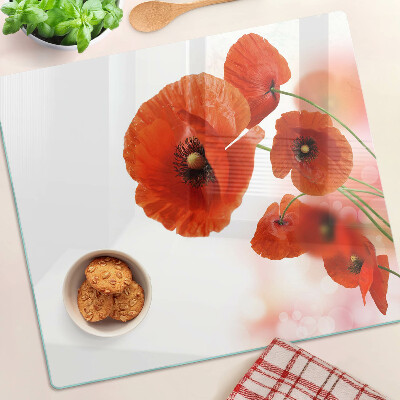 Glass kitchen board Poppy flowers in red color