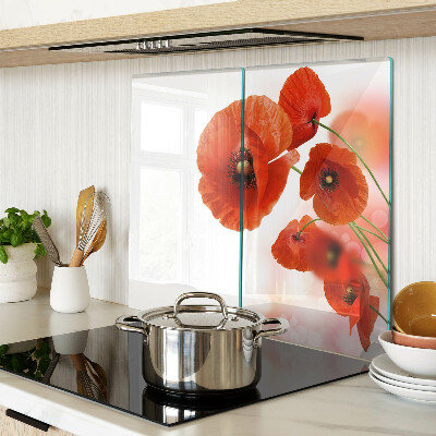 Glass kitchen board Poppy flowers in red color