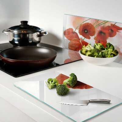 Glass kitchen board Poppy flowers in red color