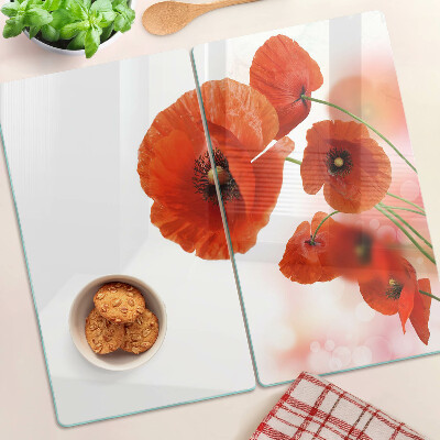 Glass kitchen board Poppy flowers in red color