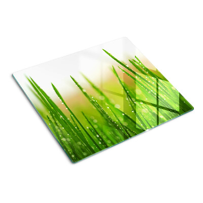 Glass chopping board Grass with water drops