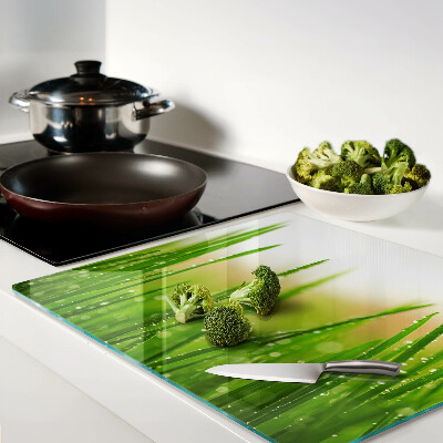 Glass chopping board Grass with water drops
