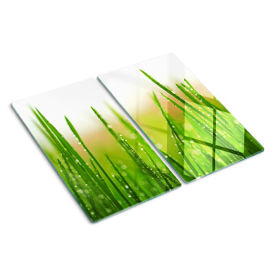 Glass chopping board Grass with water drops