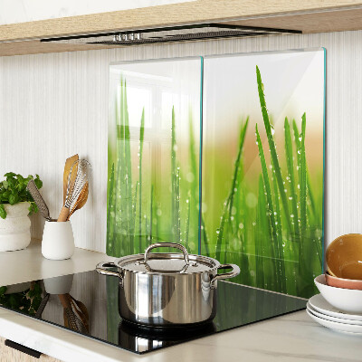 Glass chopping board Grass with water drops