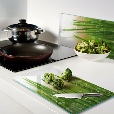 Glass chopping board Grass with water drops
