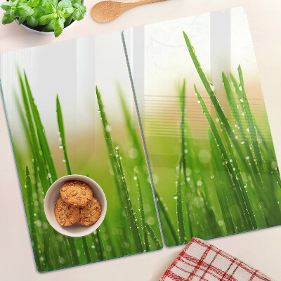 Glass chopping board Grass with water drops