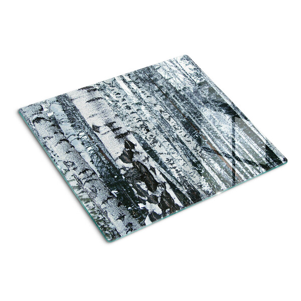 Glass chopping board Birch forest in winter scenery