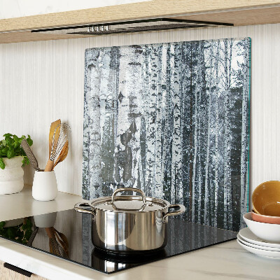 Glass chopping board Birch forest in winter scenery