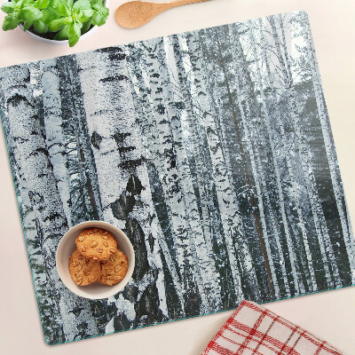 Glass chopping board Birch forest in winter scenery