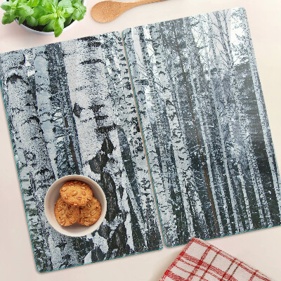 Glass chopping board Birch forest in winter scenery