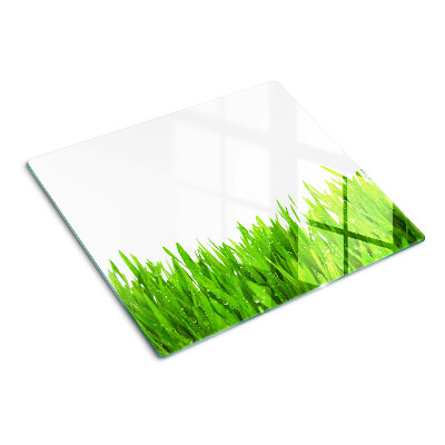 Glass chopping board Green grass with water drops