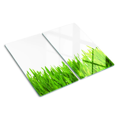 Glass chopping board Green grass with water drops