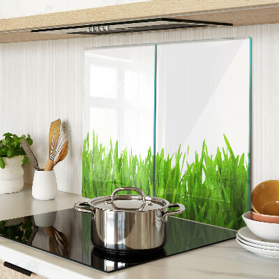 Glass chopping board Green grass with water drops