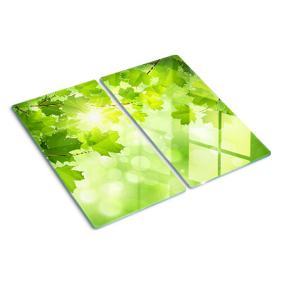 Glass kitchen board Leaves in the sun's rays