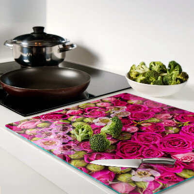 Glass kitchen board Pink flowers in a bouquet