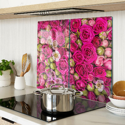 Glass kitchen board Pink flowers in a bouquet