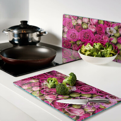 Glass kitchen board Pink flowers in a bouquet