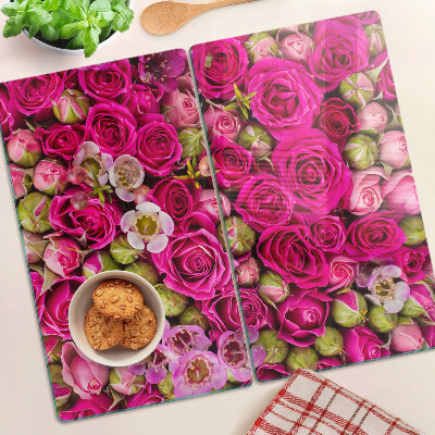 Glass kitchen board Pink flowers in a bouquet