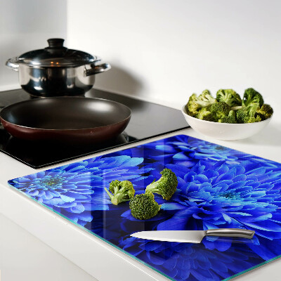 Glass kitchen board Blue chrysanthemum flowers