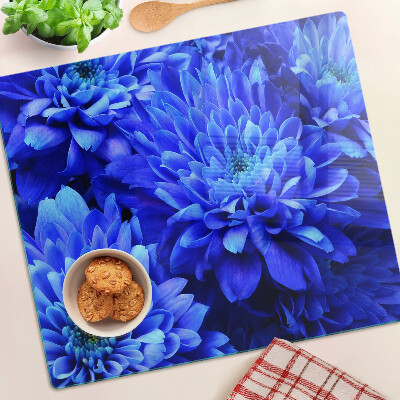 Glass kitchen board Blue chrysanthemum flowers