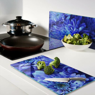 Glass kitchen board Blue chrysanthemum flowers
