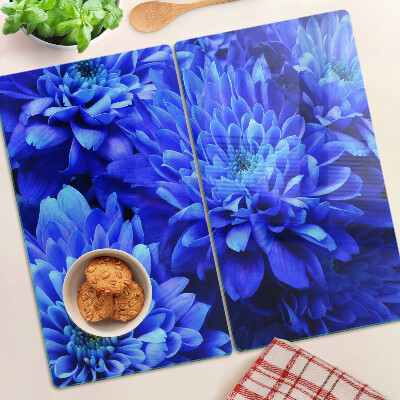 Glass kitchen board Blue chrysanthemum flowers