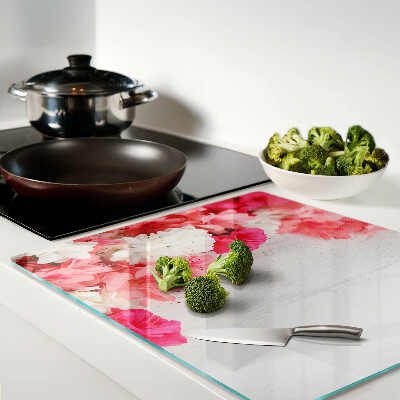 Glass chopping board Flowers in shades of pink and white