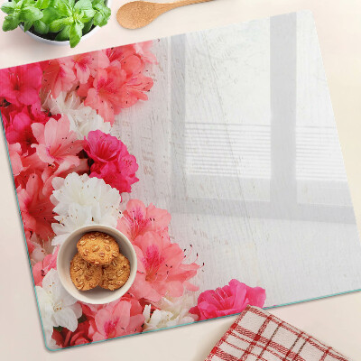 Glass chopping board Flowers in shades of pink and white